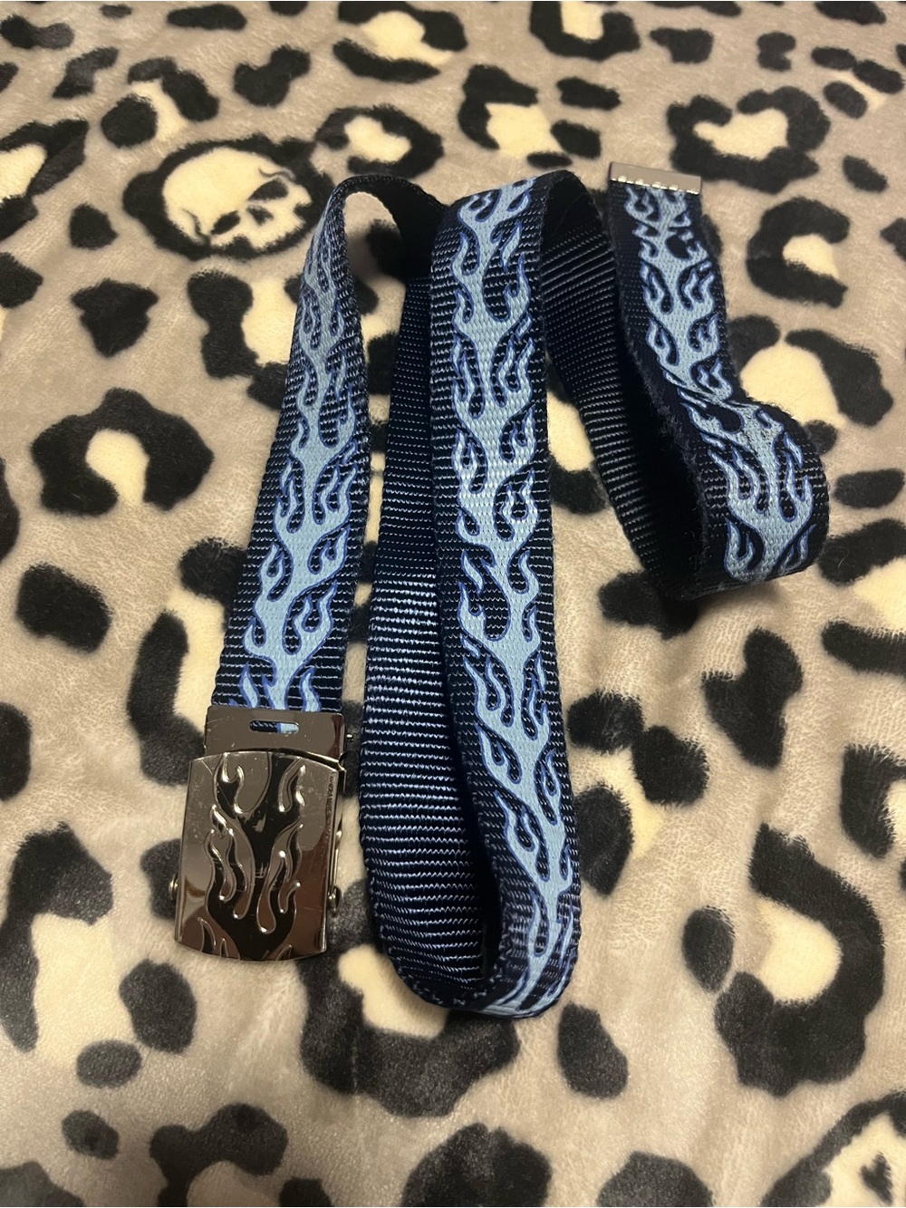 Men's Blue Flame Webbing Belt with Silver Flame Buckle